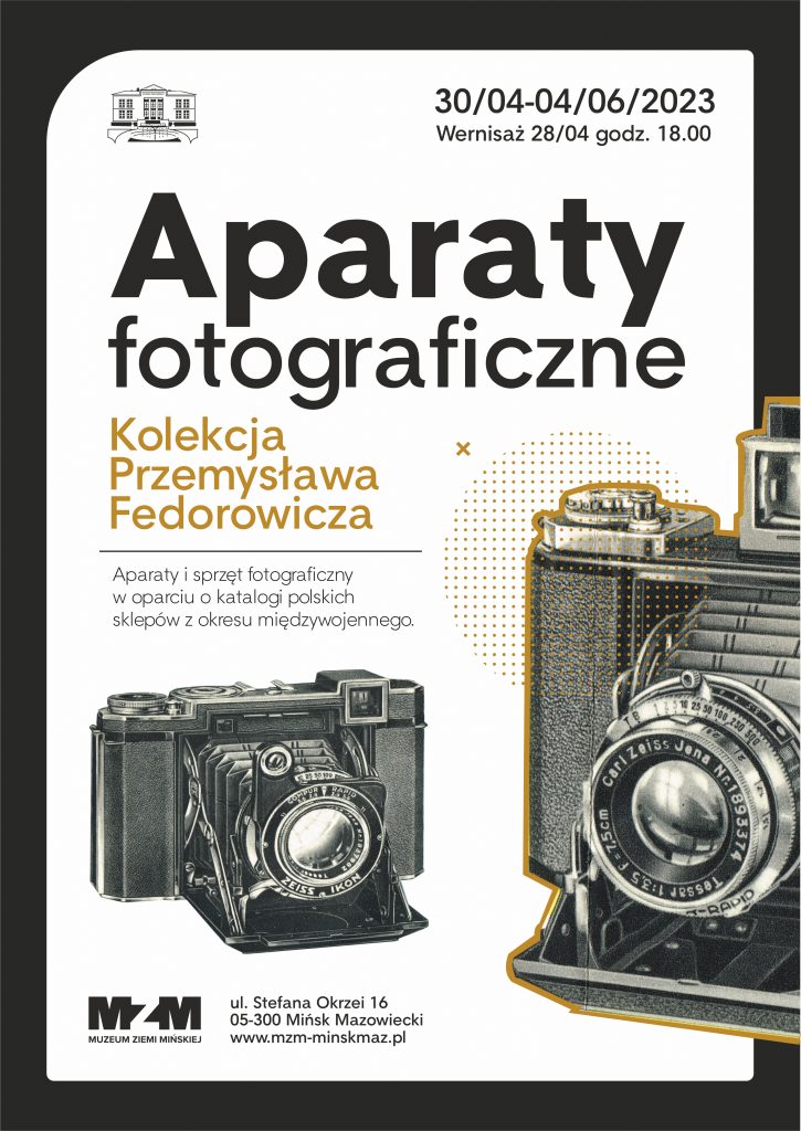 Plakat informujący o wydarzeniu Aparaty fotograficzne. Kolekcja Przemysława Fedorowicza